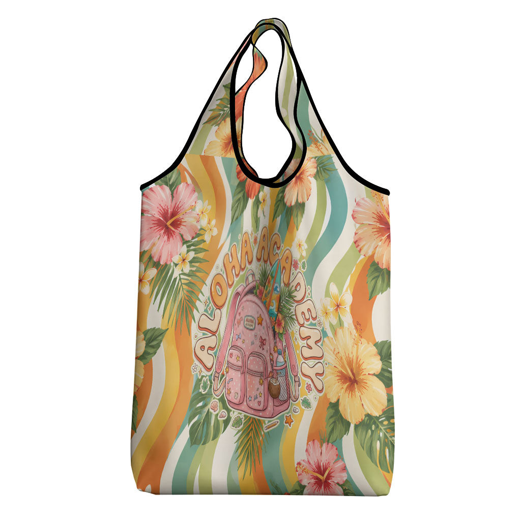 Hawaii Aloha Academy Back To School Grocery Bag Sea Turtle Tropical Hibiscus Flowers Retro Psychedelic