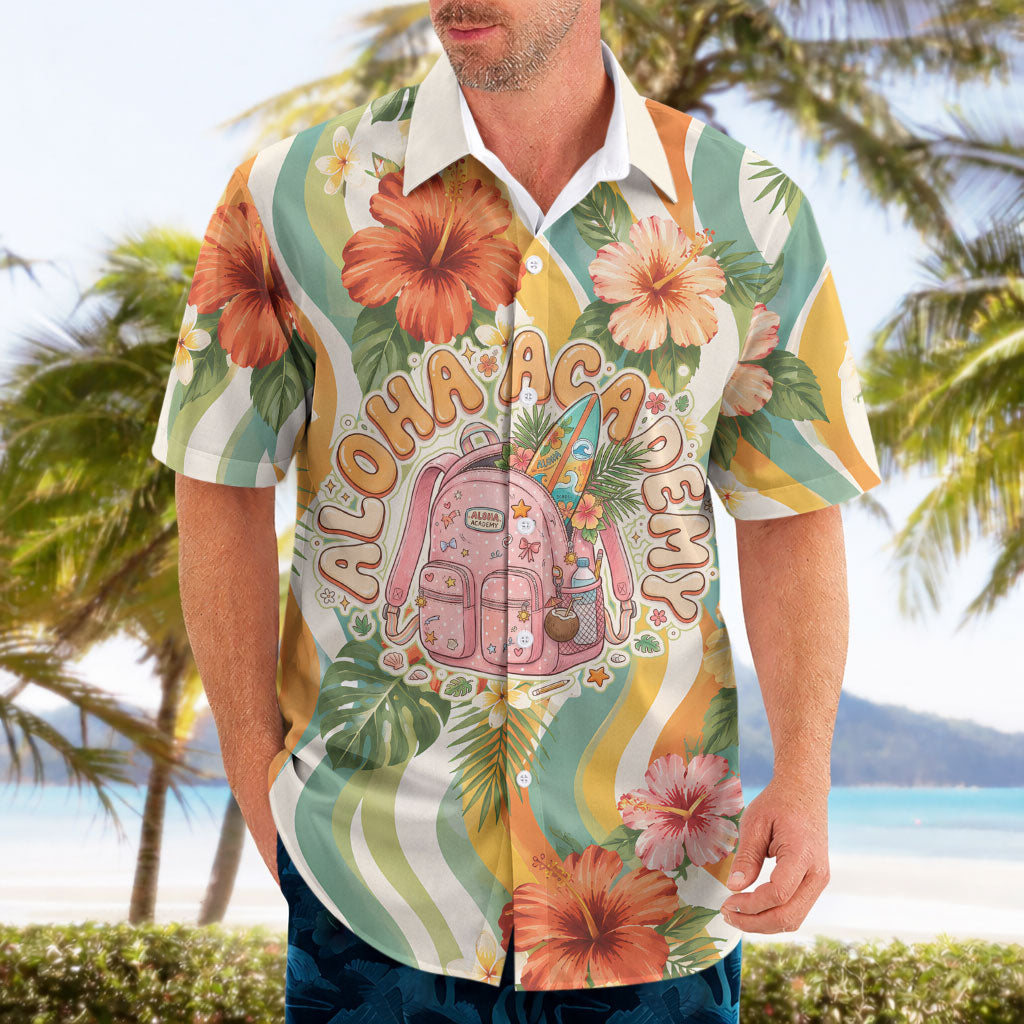 Hawaii Aloha Academy Back To School Hawaiian Shirt Sea Turtle Tropical Hibiscus Flowers Retro Psychedelic