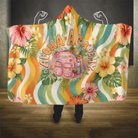 Hawaii Aloha Academy Back To School Hooded Blanket Sea Turtle Tropical Hibiscus Flowers Retro Psychedelic