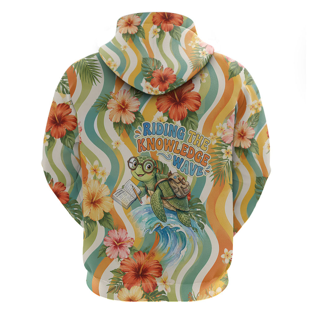 Hawaii Aloha Academy Back To School Hoodie Sea Turtle Tropical Hibiscus Flowers Retro Psychedelic