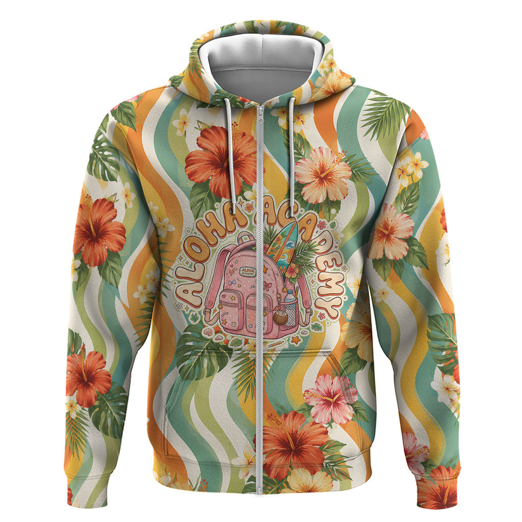 Hawaii Aloha Academy Back To School Hoodie Sea Turtle Tropical Hibiscus Flowers Retro Psychedelic