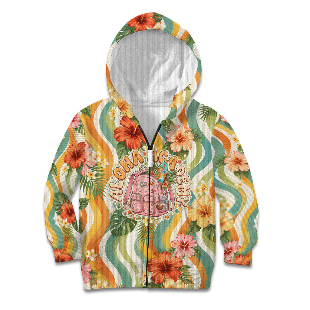 Hawaii Aloha Academy Back To School Kid Hoodie Sea Turtle Tropical Hibiscus Flowers Retro Psychedelic