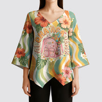 Hawaii Aloha Academy Back To School Kimono Sleeve Blouse Sea Turtle Tropical Hibiscus Flowers Retro Psychedelic