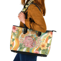 Hawaii Aloha Academy Back To School Leather Tote Bag Sea Turtle Tropical Hibiscus Flowers Retro Psychedelic