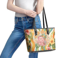 Hawaii Aloha Academy Back To School Leather Tote Bag Sea Turtle Tropical Hibiscus Flowers Retro Psychedelic