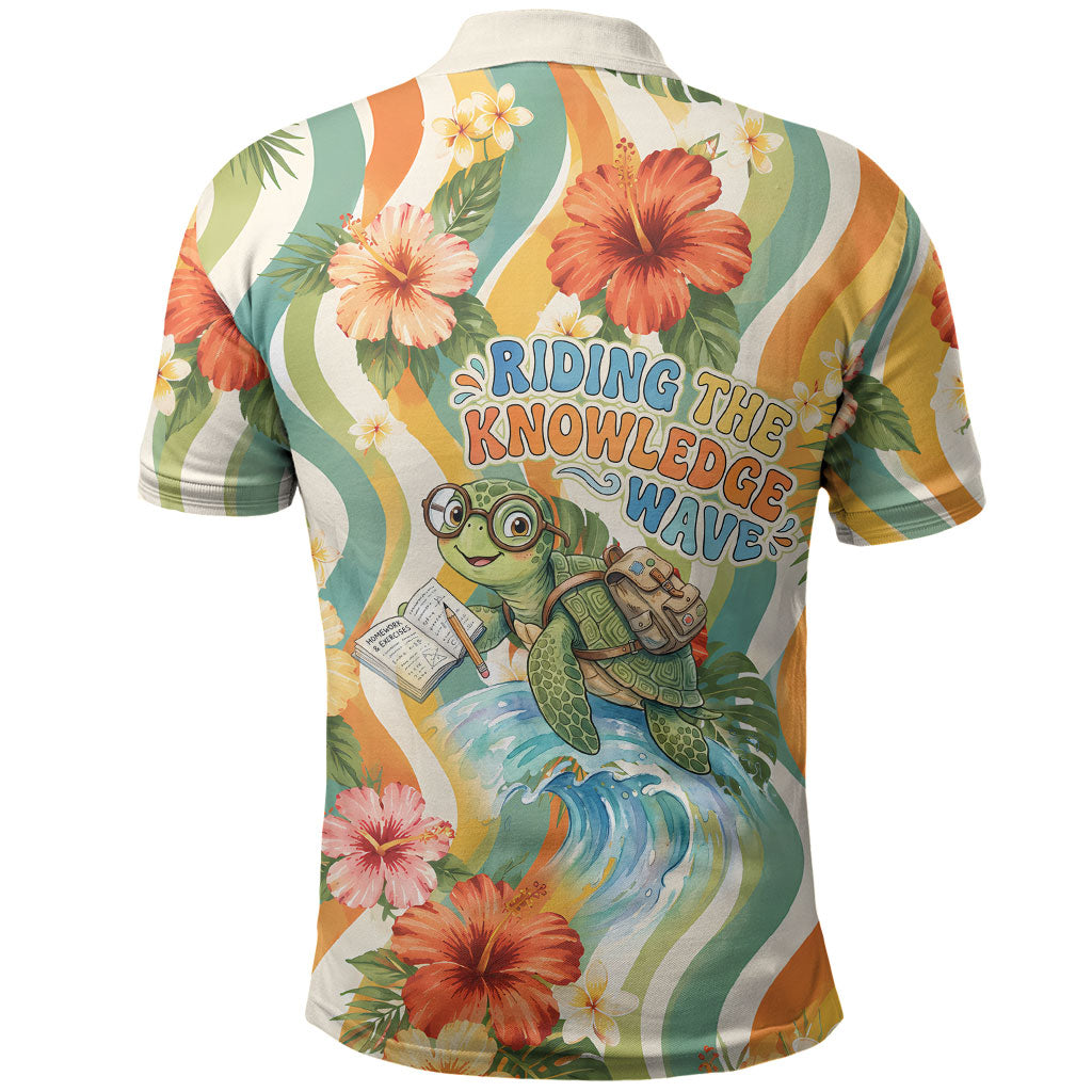 Hawaii Aloha Academy Back To School Polo Shirt Sea Turtle Tropical Hibiscus Flowers Retro Psychedelic