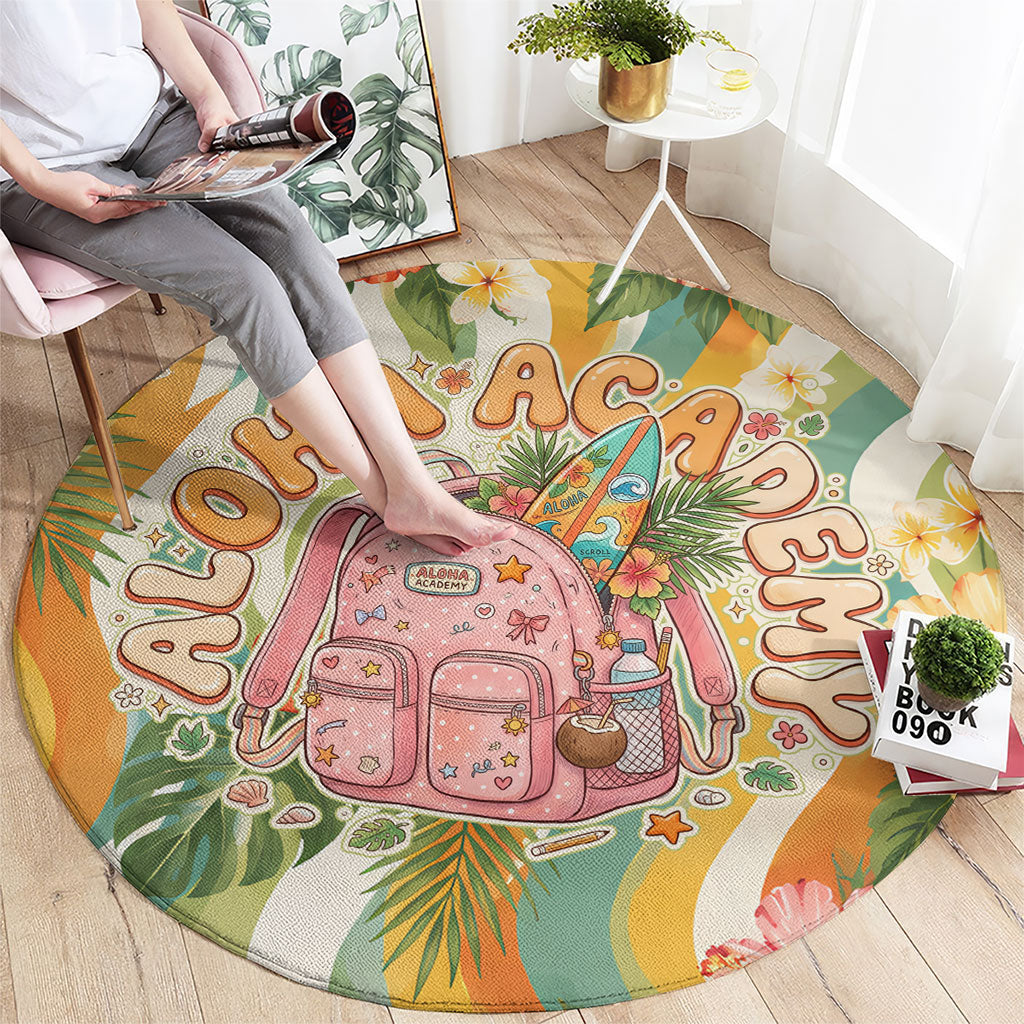 Hawaii Aloha Academy Back To School Round Carpet Sea Turtle Tropical Hibiscus Flowers Retro Psychedelic