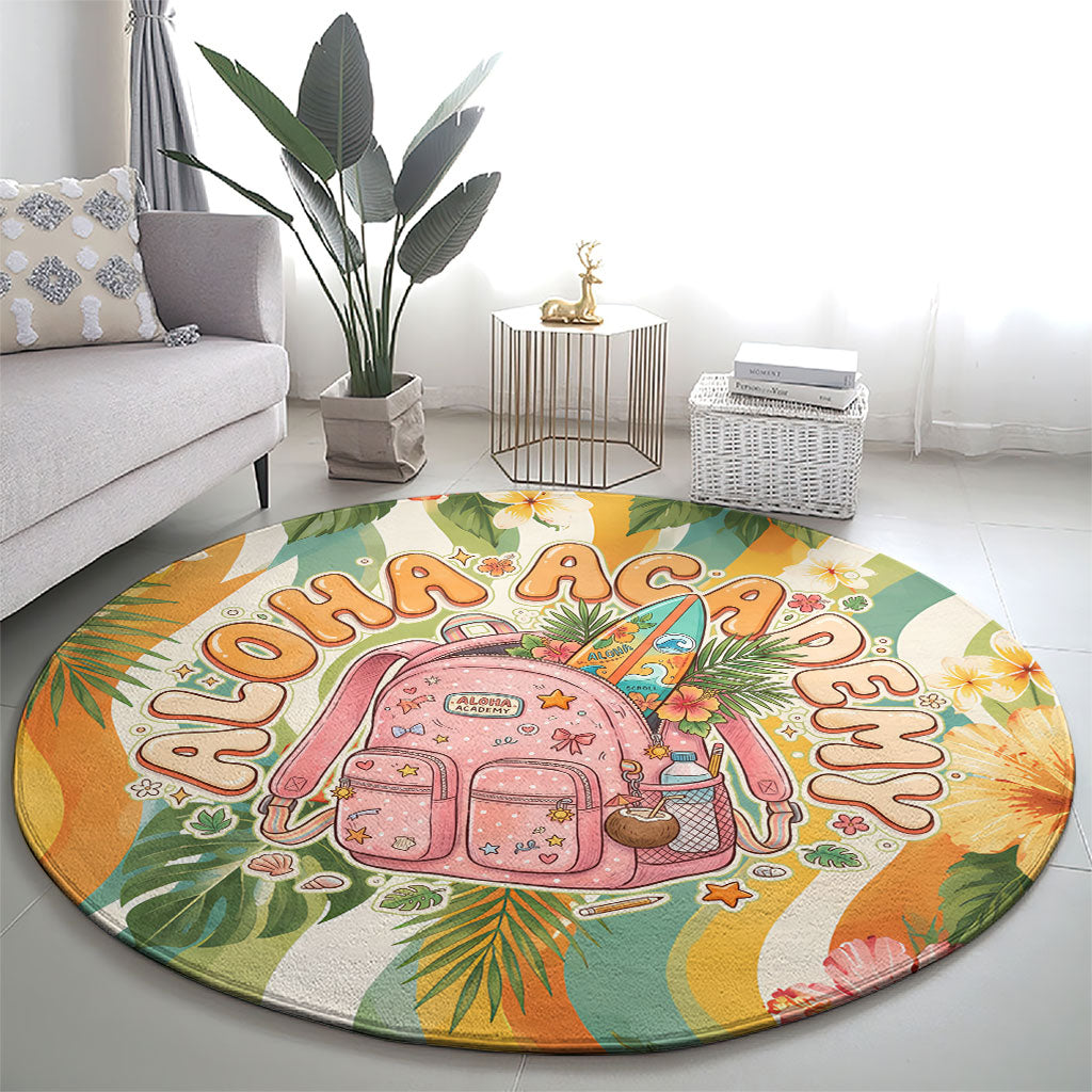 Hawaii Aloha Academy Back To School Round Carpet Sea Turtle Tropical Hibiscus Flowers Retro Psychedelic