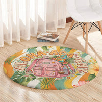 Hawaii Aloha Academy Back To School Round Carpet Sea Turtle Tropical Hibiscus Flowers Retro Psychedelic