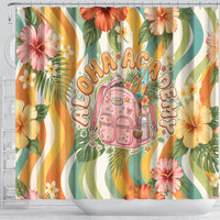 Hawaii Aloha Academy Back To School Shower Curtain Sea Turtle Tropical Hibiscus Flowers Retro Psychedelic