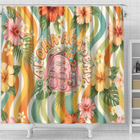 Hawaii Aloha Academy Back To School Shower Curtain Sea Turtle Tropical Hibiscus Flowers Retro Psychedelic
