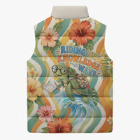 Hawaii Aloha Academy Back To School Sleeveless Puffer Jacket Sea Turtle Tropical Hibiscus Flowers Retro Psychedelic