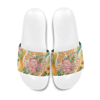 Hawaii Aloha Academy Back To School Slide Sandals Sea Turtle Tropical Hibiscus Flowers Retro Psychedelic