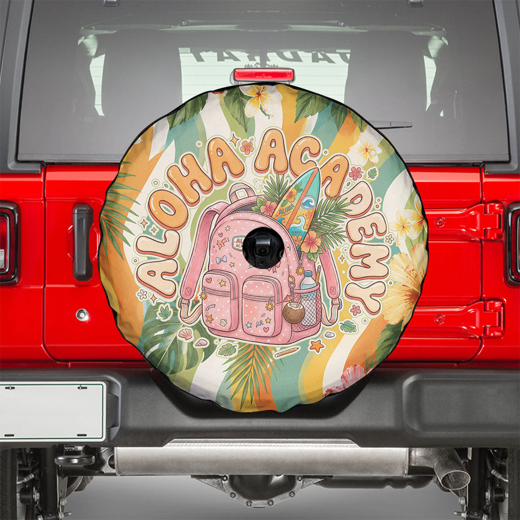 Hawaii Aloha Academy Back To School Spare Tire Cover Sea Turtle Tropical Hibiscus Flowers Retro Psychedelic