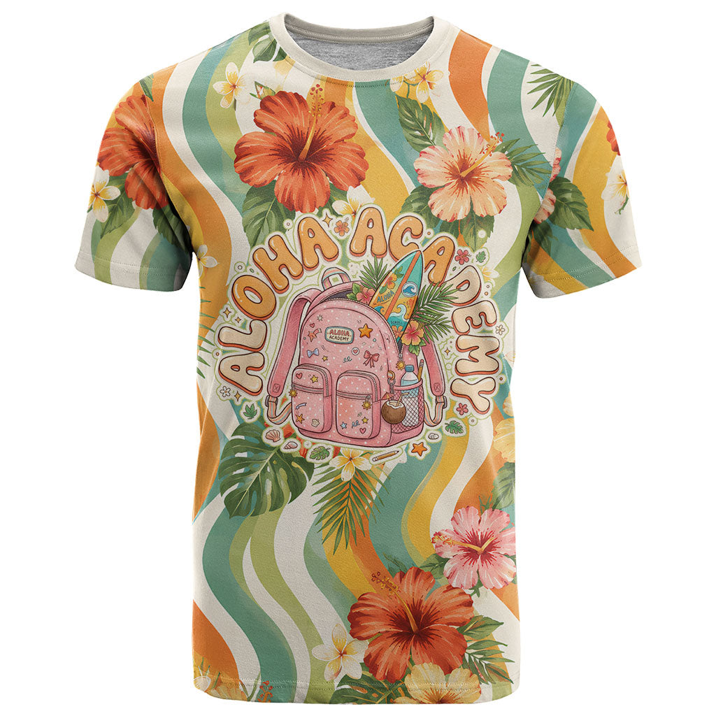 Hawaii Aloha Academy Back To School T Shirt Sea Turtle Tropical Hibiscus Flowers Retro Psychedelic