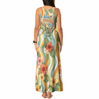 Hawaii Aloha Academy Back To School Tank Maxi Dress Sea Turtle Tropical Hibiscus Flowers Retro Psychedelic