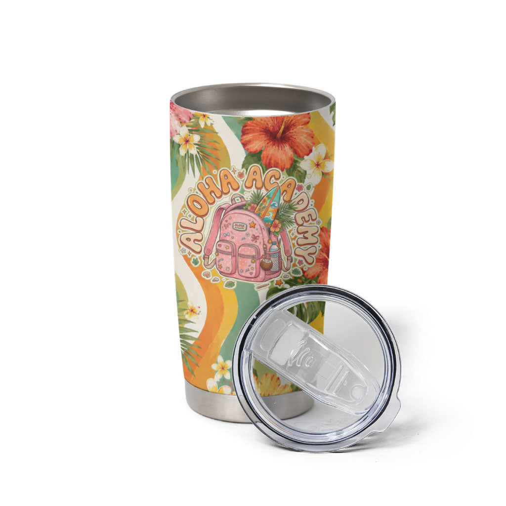 Hawaii Aloha Academy Back To School Tumbler Cup Sea Turtle Tropical Hibiscus Flowers Retro Psychedelic