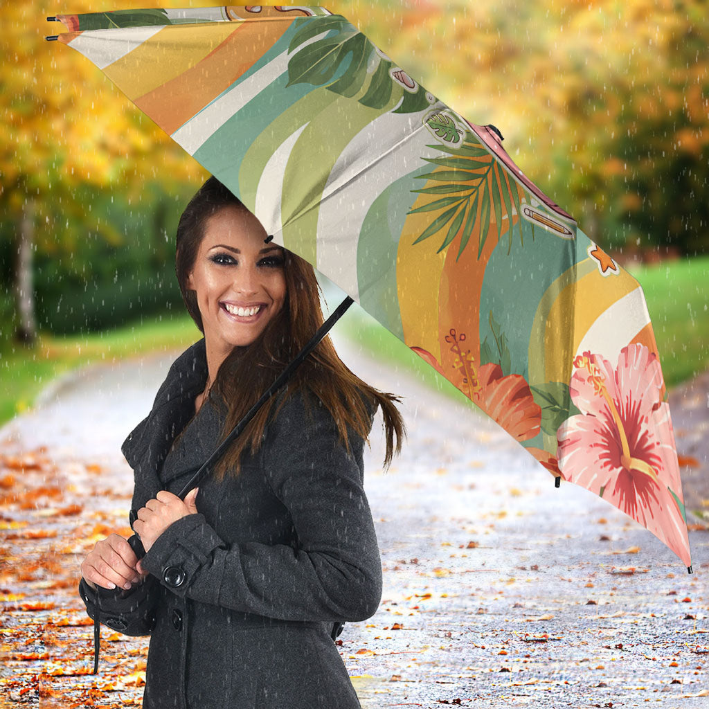 Hawaii Aloha Academy Back To School Umbrella Sea Turtle Tropical Hibiscus Flowers Retro Psychedelic