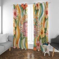 Hawaii Aloha Academy Back To School Window Curtain Sea Turtle Tropical Hibiscus Flowers Retro Psychedelic