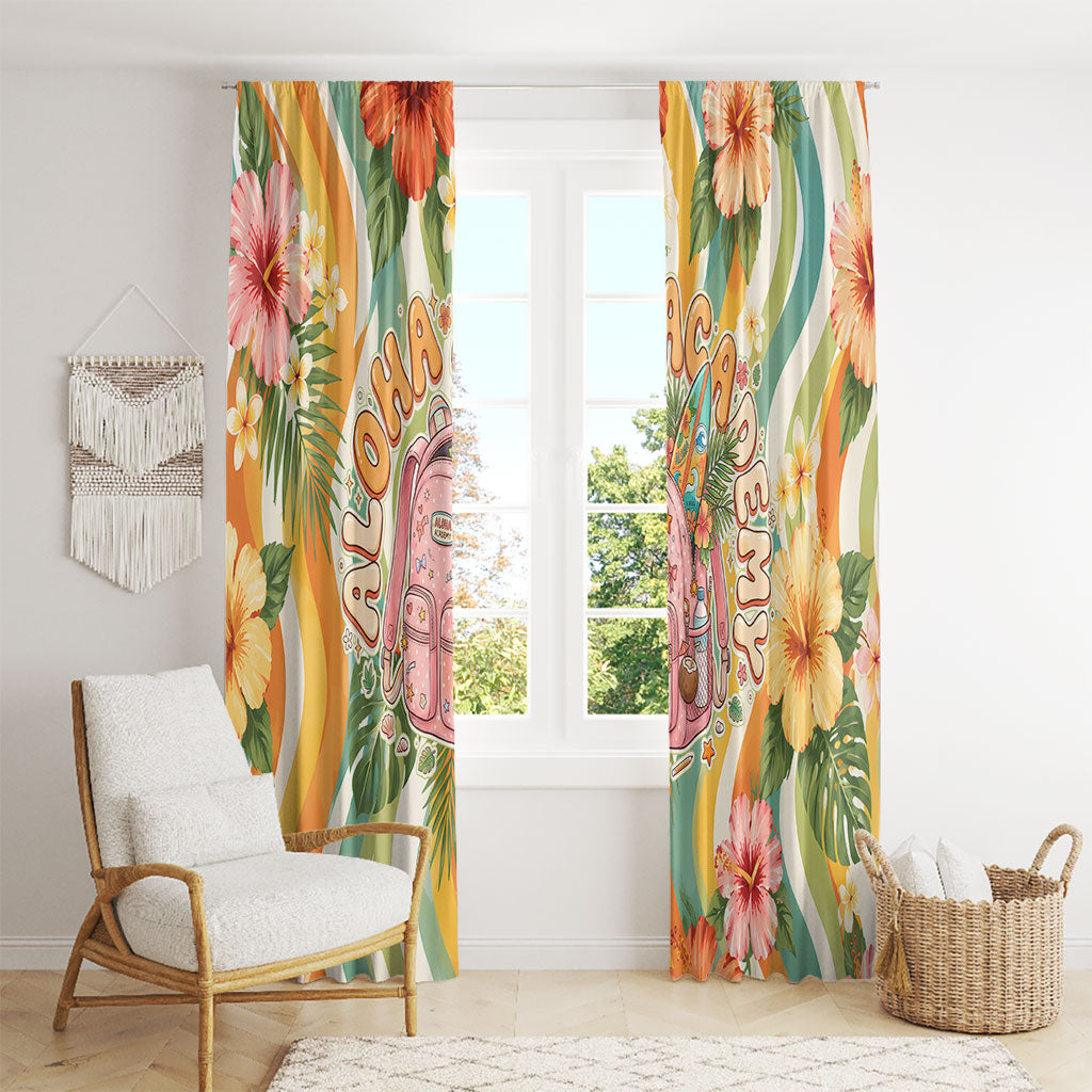 Hawaii Aloha Academy Back To School Window Curtain Sea Turtle Tropical Hibiscus Flowers Retro Psychedelic