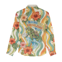 Hawaii Aloha Academy Back To School Women Casual Shirt Sea Turtle Tropical Hibiscus Flowers Retro Psychedelic