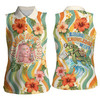 Hawaii Aloha Academy Back To School Women Sleeveless Polo Shirt Sea Turtle Tropical Hibiscus Flowers Retro Psychedelic