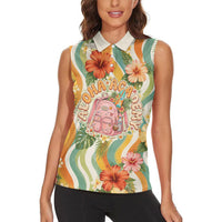 Hawaii Aloha Academy Back To School Women Sleeveless Polo Shirt Sea Turtle Tropical Hibiscus Flowers Retro Psychedelic