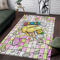 Hawaii Cruising Back To School Area Rug Grid Pattern With School Bag And Vintage Surf Van