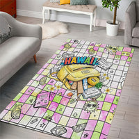 Hawaii Cruising Back To School Area Rug Grid Pattern With School Bag And Vintage Surf Van