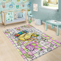 Hawaii Cruising Back To School Area Rug Grid Pattern With School Bag And Vintage Surf Van