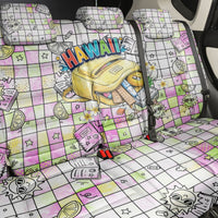 Hawaii Cruising Back To School Back Car Seat Cover Grid Pattern With School Bag And Vintage Surf Van