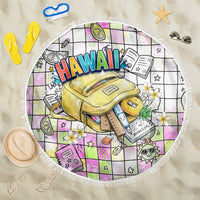Hawaii Cruising Back To School Beach Blanket Grid Pattern With School Bag And Vintage Surf Van