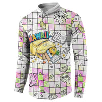 Hawaii Cruising Back To School Button Sweatshirt Grid Pattern With School Bag And Vintage Surf Van