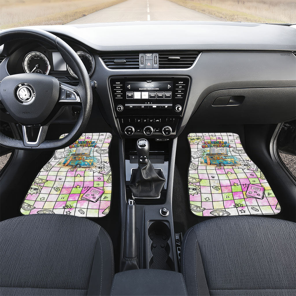 Hawaii Cruising Back To School Car Mats Grid Pattern With School Bag And Vintage Surf Van
