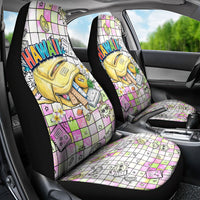 Hawaii Cruising Back To School Car Seat Cover Grid Pattern With School Bag And Vintage Surf Van