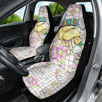 Hawaii Cruising Back To School Car Seat Cover Grid Pattern With School Bag And Vintage Surf Van