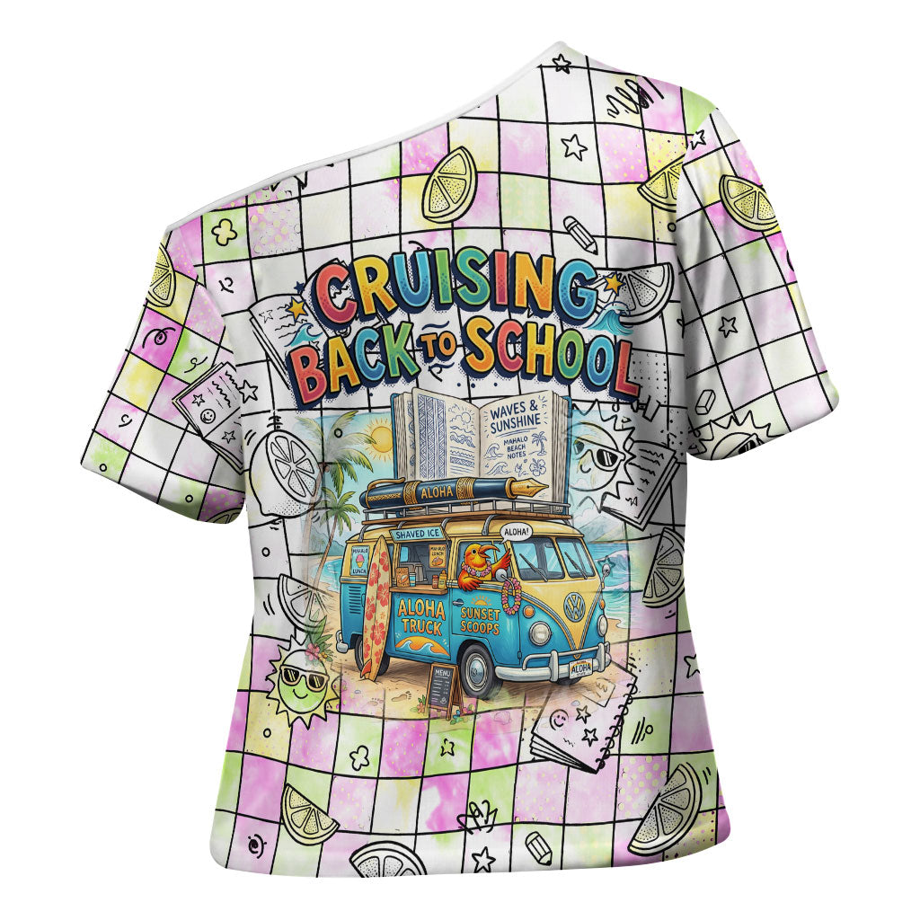 Hawaii Cruising Back To School Cross Shoulder Shirt Grid Pattern With School Bag And Vintage Surf Van