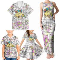 Hawaii Cruising Back To School Family Matching Tank Maxi Dress and Hawaiian Shirt Grid Pattern With School Bag And Vintage Surf Van