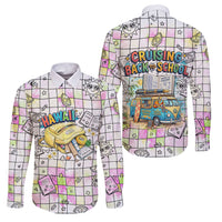 Hawaii Cruising Back To School Family Matching Tank Maxi Dress and Hawaiian Shirt Grid Pattern With School Bag And Vintage Surf Van