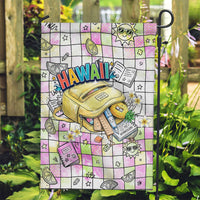 Hawaii Cruising Back To School Garden Flag Grid Pattern With School Bag And Vintage Surf Van