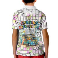 Hawaii Cruising Back To School Kid Polo Shirt Grid Pattern With School Bag And Vintage Surf Van