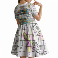Hawaii Cruising Back To School Kid Short Sleeve Dress Grid Pattern With School Bag And Vintage Surf Van