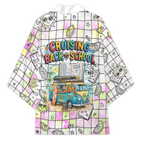 Hawaii Cruising Back To School Kimono Grid Pattern With School Bag And Vintage Surf Van