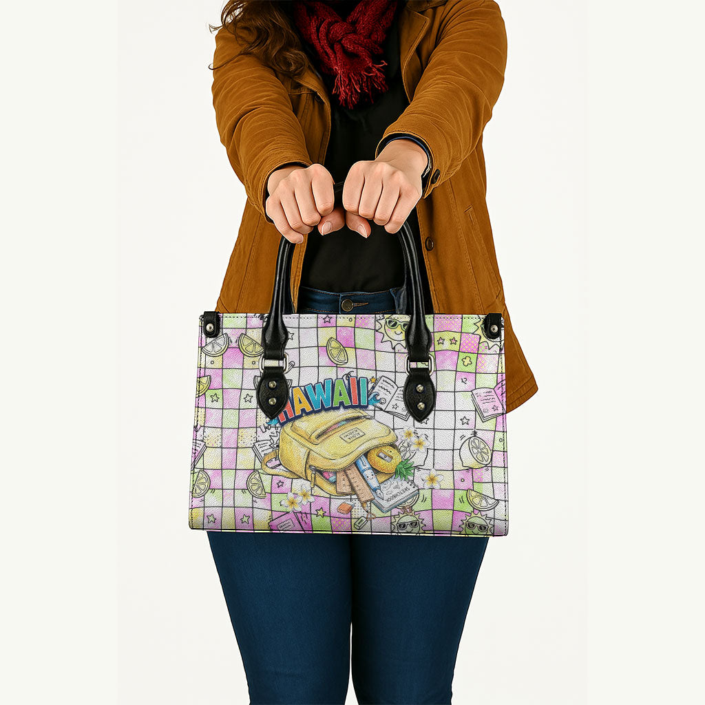 Hawaii Cruising Back To School Leather Bag Grid Pattern With School Bag And Vintage Surf Van