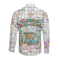 Hawaii Cruising Back To School Long Sleeve Button Shirt Grid Pattern With School Bag And Vintage Surf Van