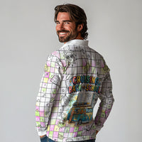 Hawaii Cruising Back To School Long Sleeve Polo Shirt Grid Pattern With School Bag And Vintage Surf Van