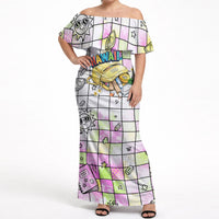 Hawaii Cruising Back To School Off Shoulder Maxi Dress Grid Pattern With School Bag And Vintage Surf Van