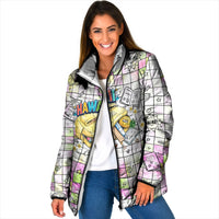 Hawaii Cruising Back To School Padded Jacket Grid Pattern With School Bag And Vintage Surf Van