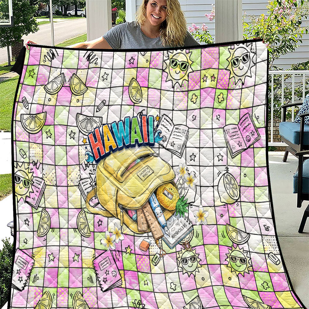 Hawaii Cruising Back To School Quilt Grid Pattern With School Bag And Vintage Surf Van