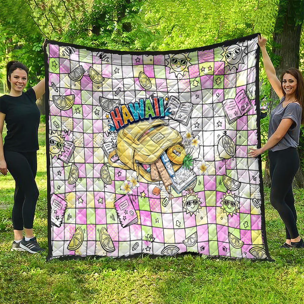 Hawaii Cruising Back To School Quilt Grid Pattern With School Bag And Vintage Surf Van